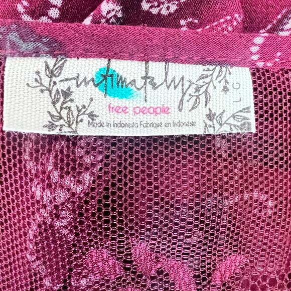 FREE PEOPLE INTIMATELY BURGUNDY LACE FLORAL PRINT SHEER DRESS NIGHTGOWN NWT LG - Picture 13 of 15